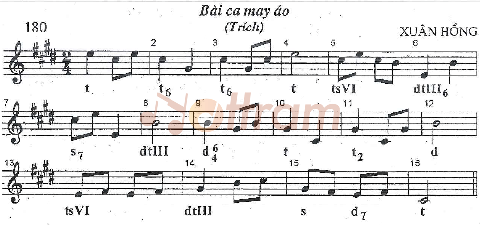 Đặt công năng cho từng âm hay từng nét của giai điệu của bài hát "Bài ca may áo".