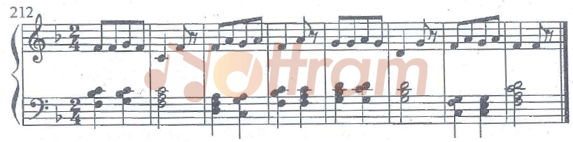 Giai điệu trên thang 5 âm được phối bằng những hợp âm ba theo lối hòa âm cổ điển