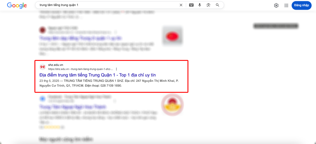 Kết quả tìm kiếm Google quận 1