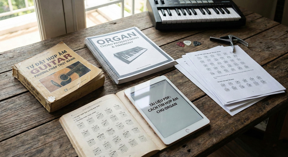 Sách, tài liệu (PDF) cách tự đặt hợp âm cho đàn guitar và organ 1 đặt hợp âm