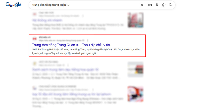 Kết quả tìm kiếm Google - Trung tâm Quận 10