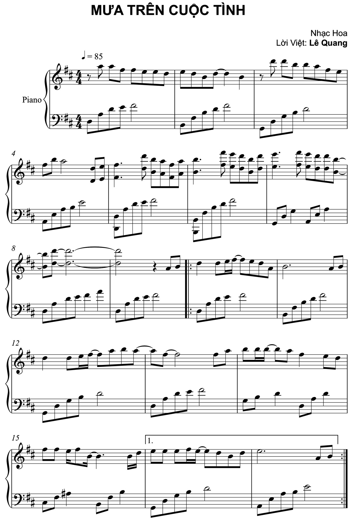 Mưa trên cuộc tình piano sheet